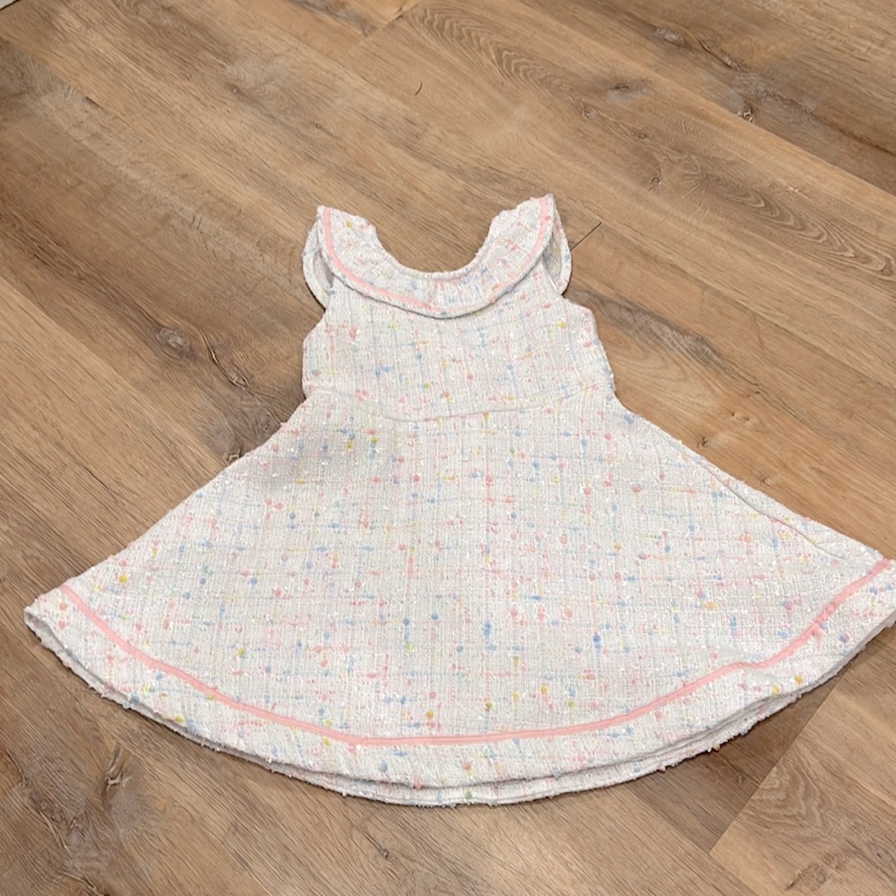 Janie and Jack tweed white, pastel pink/blue/yellow Easter dress